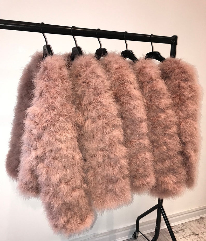 Blush Fluffy Feather Jacket Marabou Winter Womens Clothing Outerwear Warm Coat Eveningwear