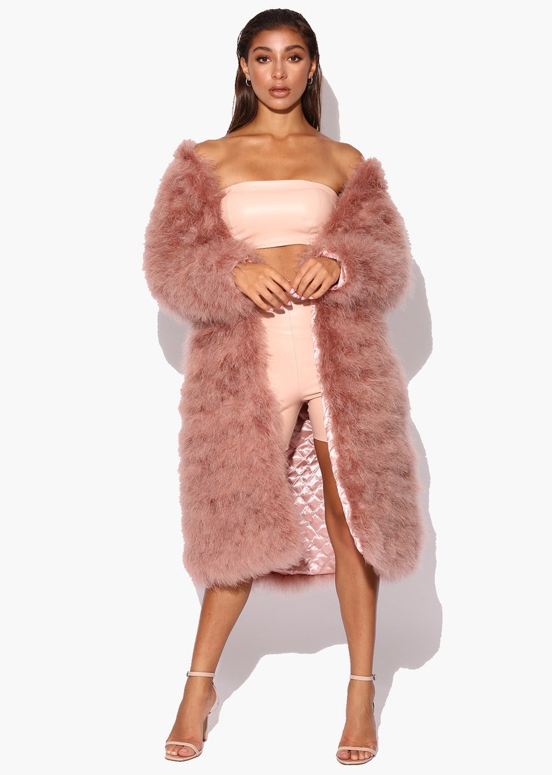 Long Blush Fluffy Feather Jacket Marabou Winter Womens Etsy