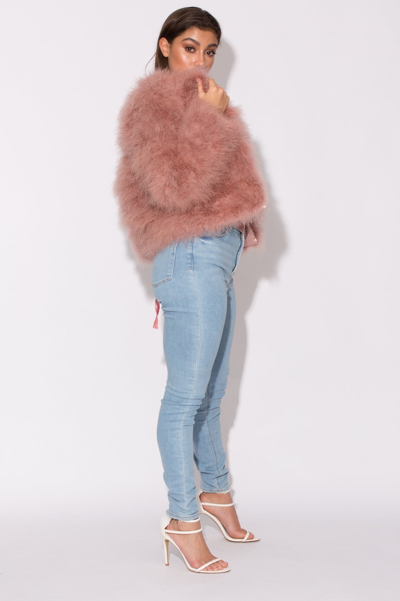 Blush Fluffy Feather Jacket Marabou Winter Womens Clothing Outerwear Warm Coat Eveningwear