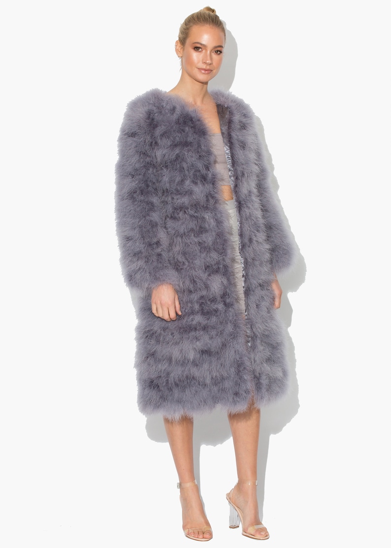 Long Grey Fluffy Feather Jacket Marabou Winter Womens Clothing Etsy