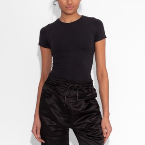 Double Waisted Satin Trousers in Black image 5