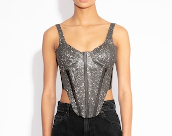 Crystal Sculpted Corset Top in Black