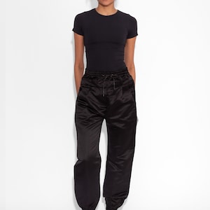 Double Waisted Satin Trousers in Black image 1