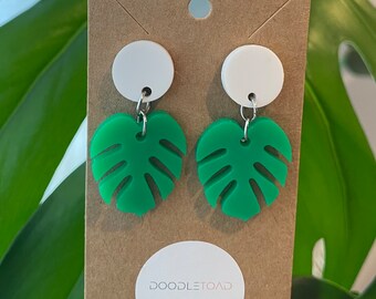 Monstera Acrylic Earrings | Statement Plant Earrings | Dangle Leaf Earring | Hypoallergenic | Plant Mom