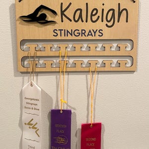 Personalized ribbon holder - Swimming award display - Trophy hanging