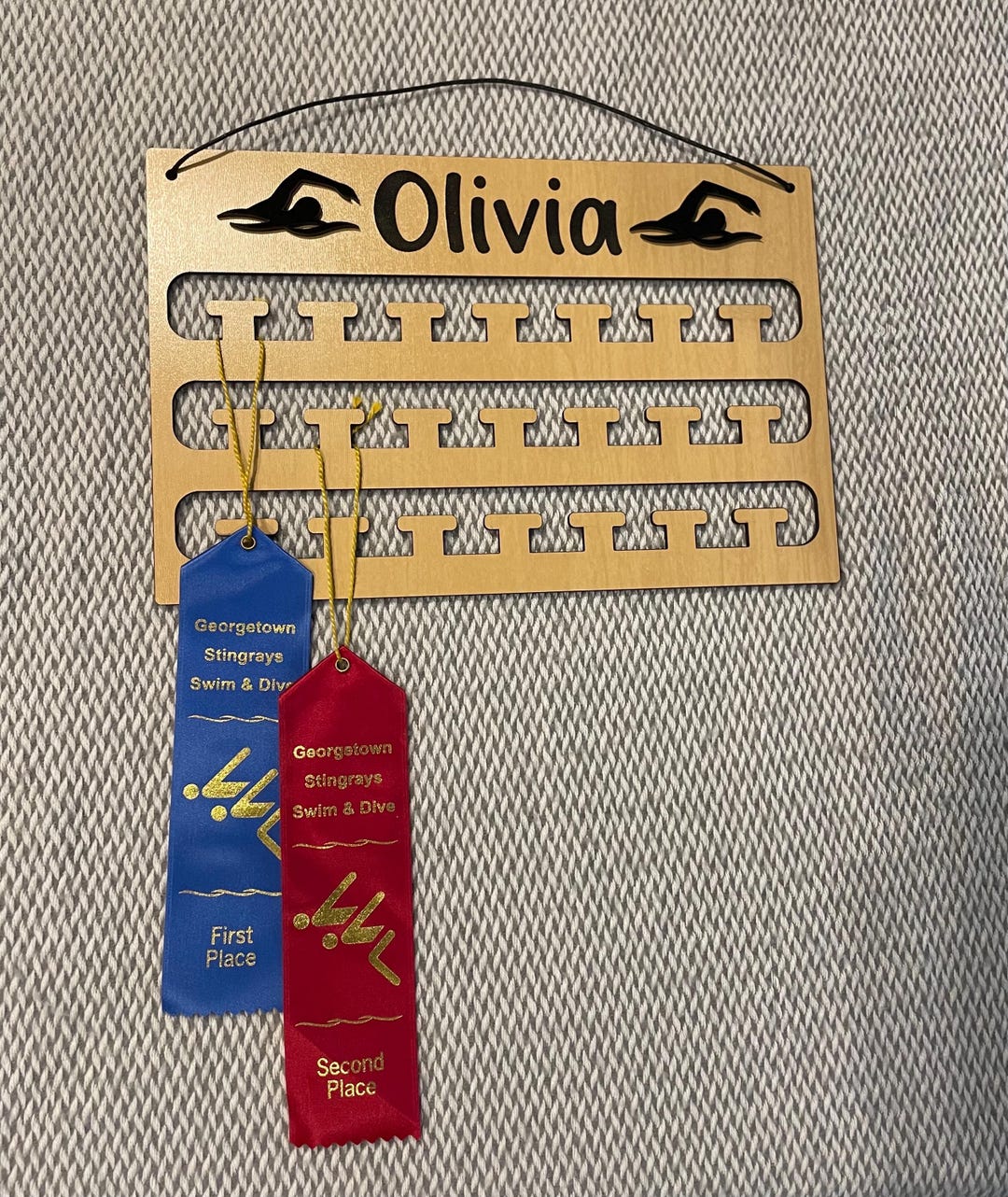 Personalized Ribbon Holder - Swimming Award Display - Trophy Hanging ...