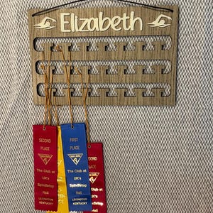 Personalized ribbon holder - Swimming award display - Trophy hanging