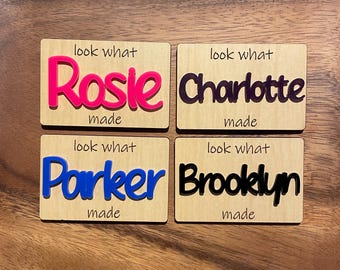Personalized Kids Artwork Magnet: 3D Acrylic Name, Wood Display