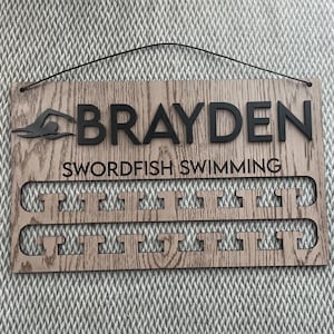 Swim ribbon holder - Personalized 3D letters ribbon holder - Swimming award display - Trophy hanging