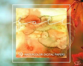 Val aquarel papier set van 10, digitale papier, herfst achtergronden, Printable geschilderd papier, 12 "x 12" en 8,5 "x 11" kreeg, Instand downloaden