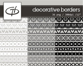White, Grey and Black Borders Clipart: downloadable digital files, scrapbook supplies, seamless,  ribbons, digital paper goods, card making