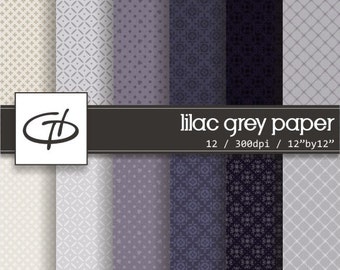 Conjunto de papel digital gris lila: juego de papel imprimible de alta calidad