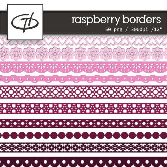 Pink Borders Clip art: 5 shades of pink, downloadable digital files, scrapbook supplies, ribbons, digital paper goods, card making