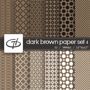 Conjunto digital de papel marrón oscuro 4: juego de papel imprimible de alta calidad, textura de papel marrón oscuro, diseño simple, sin costuras