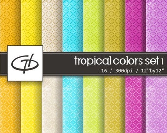 Tropical Colors Digital Paper set: high quality printable paper set, simple design and lively colors