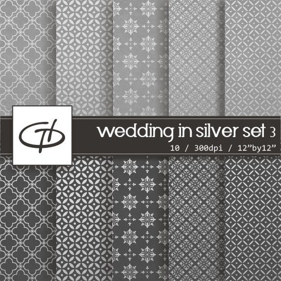 Wedding in Silver Digital Paper set 3: high quality printable paper set, simple contemporary design, metalic texture on suede