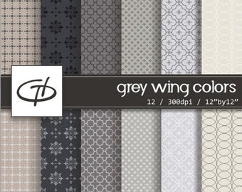 Grey Wing Digital Paper set: high quality printable paper set, simple design