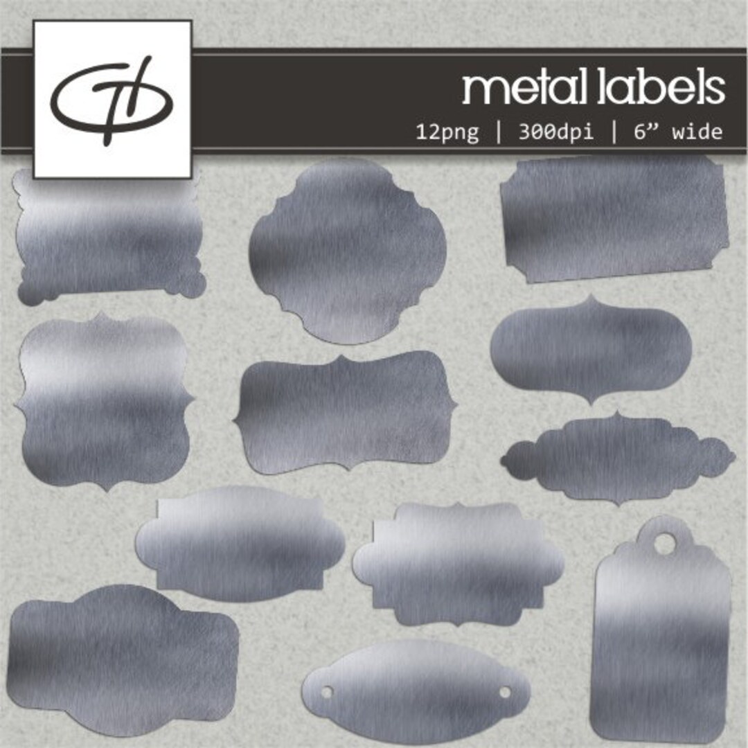 Digital Metal Labels Clipart Set: 24 Digital Frames, High Quality Tags ...