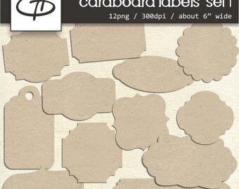 Cardboard Labels Clip art set 1: Digital frames, high quality  tags and shapes, 6" wide