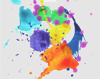 Watercolor splashes cliparts, 112 printable cliparts, splotch, hand painted, pools of color, watercolor drips