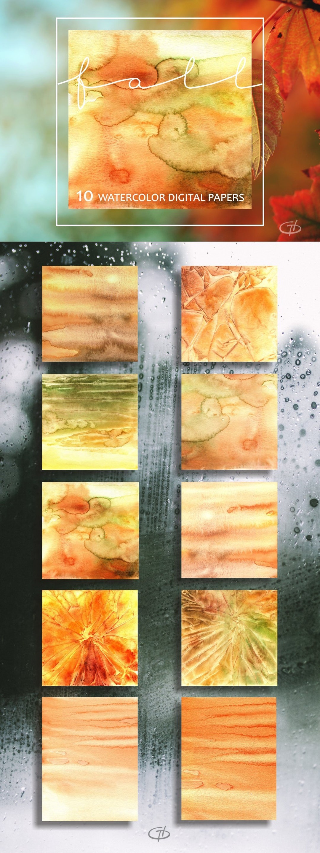 Fall Watercolor Paper Set of 10, Digital Paper, Autumn Backgrounds ...