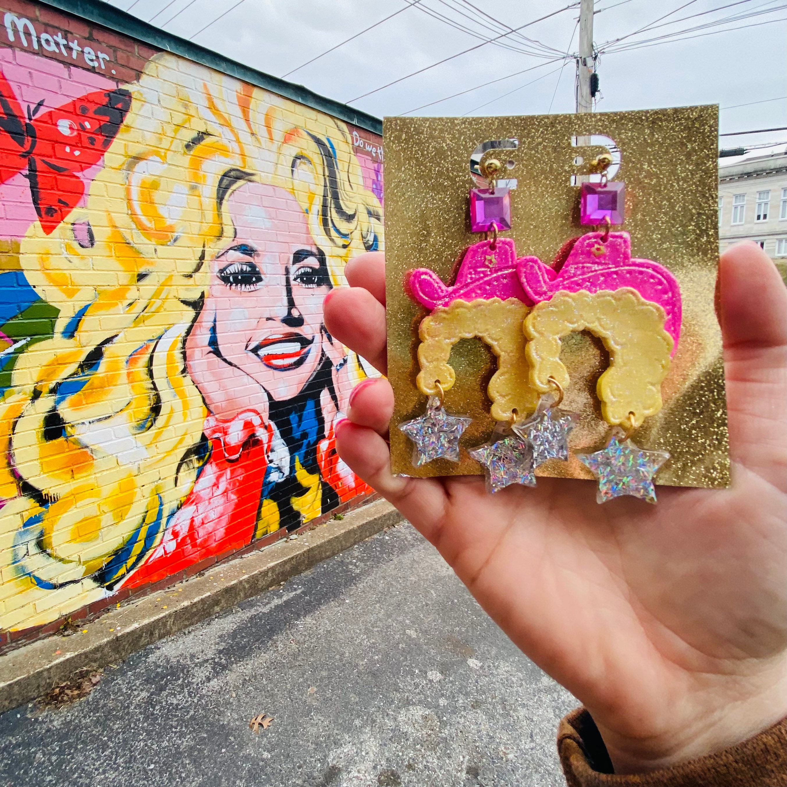Dolly earrings Dolly Parton inspired cowboy hat Dolly Etsy