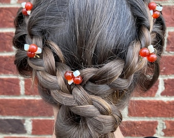 Red Hair Pins, Wedding Hair Pins, Red Wedding, Carnelian Hair Pins, Red and White Hair Pins, Gemstone Hair Pins, Crystal Hair Pins, Red Hair