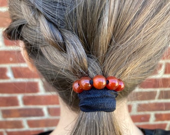 3 Carnelian Hair Ties, Red Hair Elastics, Gemstone Ponytail Holder, Beaded Hair Ties, Red Hair Ties, Ponytail Gift, Best Gift for Girlfriend