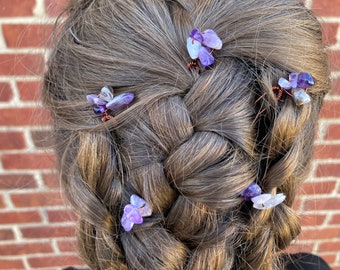 Amethyst Pins, Amethyst Hair Pins, Crystal Pins, Purple Pins, Purple Hair Pins, Purple Hair Accessories, Purple Jewelry, Pretty Hair Pins