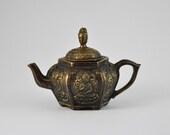 gallerymichel Hand Carved Brass Chinese Tea Pot with Goddess Cundi