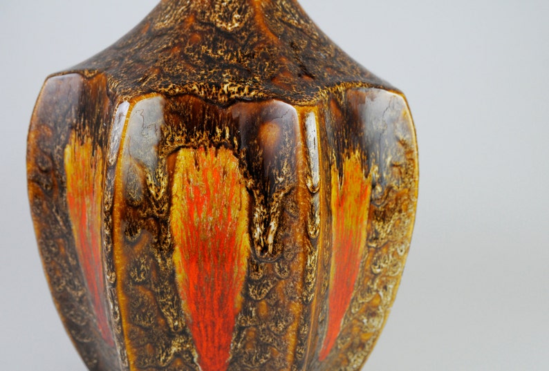 gallerymichel Maurice Chalvignac Mid-Century Large 8 Sided Drip Glaze Fat Lava Orange /& Brown Lamp
