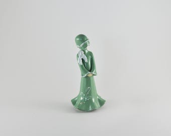 gallerymichel Louise Auger Quebec Figurine Girl in Sage Green with White Corsage