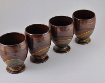 gallerymichel Hand Made Drip Glazed Earth Wrap Signed Pottery Mugs