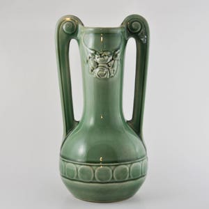 gallerymichel Red Wing Green Double Handled Vase with Roses