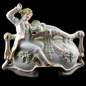 gallerymichel Vintage Bisque Planter with Victorian Figure with Jewelry Box and Finger Purse