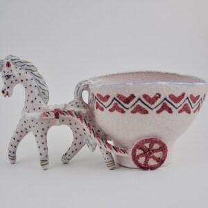 gallerymichel Fratelli Fanciullacci Italy Planter Spotted Pale Pink Pony with a Light Blue Mane Pulling Cart