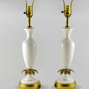 gallerymichel Pair of White Ceramic and Gold Blossom Hollywood Regency Style Lamps