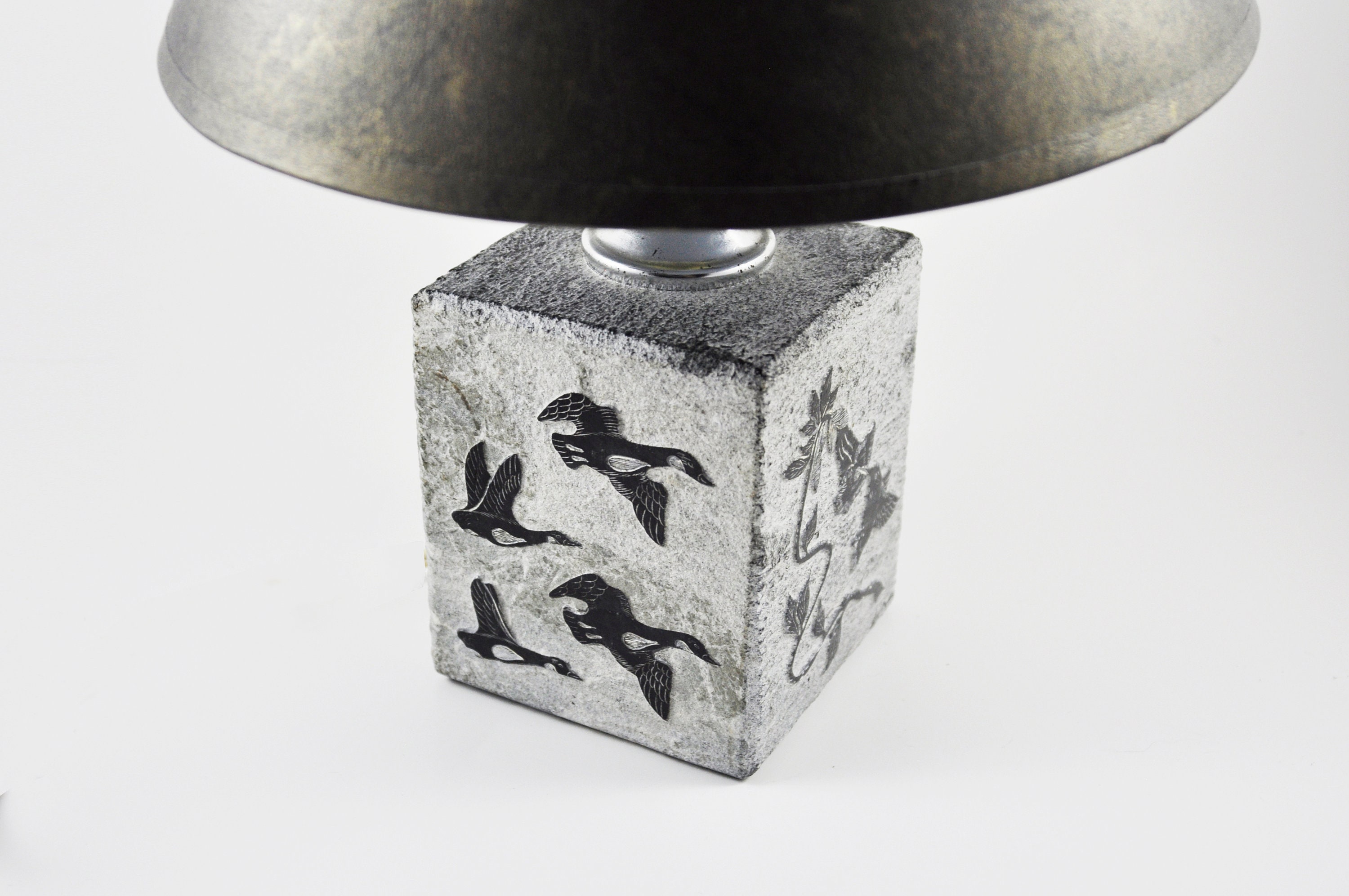 Gallerymichel Rare Siku Carved Soapstone Lamp With Geese, Owl and