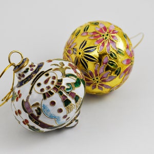 gallerymichel Pair of Copper and Enamel Cloisonne Christmas Ornaments
