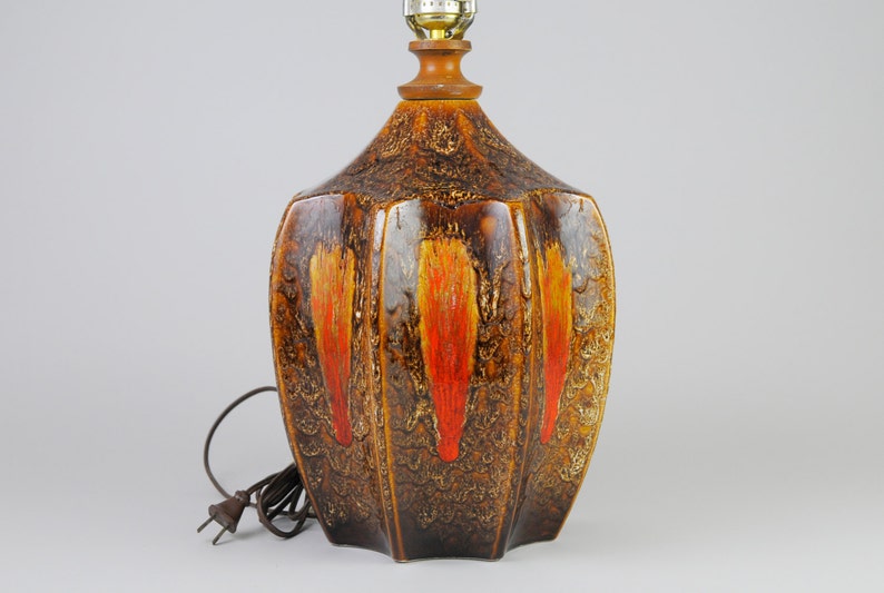 gallerymichel Maurice Chalvignac Mid-Century Large 8 Sided Drip Glaze Fat Lava Orange /& Brown Lamp