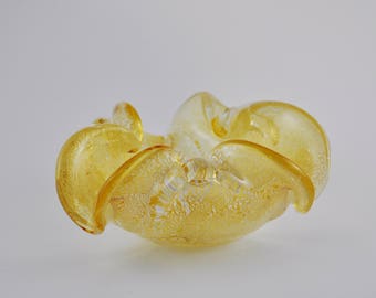 gallerymichel Clear Italian Biomorphic Glass Dish with Gold Inclusions