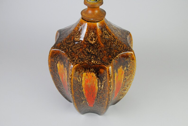 gallerymichel Maurice Chalvignac Mid-Century Large 8 Sided Drip Glaze Fat Lava Orange /& Brown Lamp