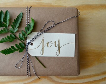 Holiday Gift Tags (Set of 8) - Hand Lettered - Gold Ink - Christmas - Modern calligraphy