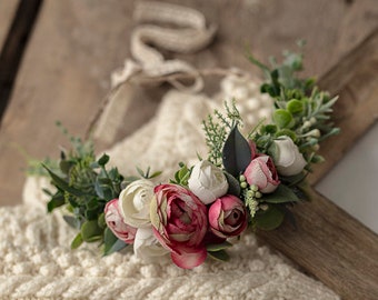 Wreath on her head, flower crown