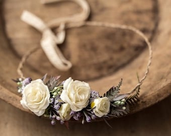 Wreath on her head, flower crown