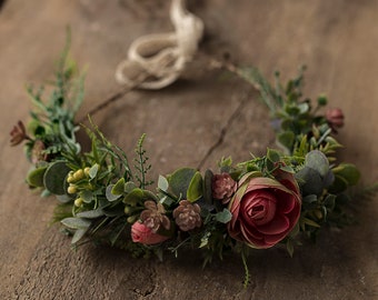 Wreath on her head, flower crown