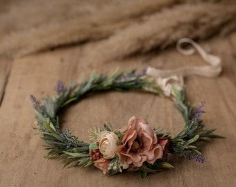 Delicate Flower Head Wreath, Boho Flower Crown, Weeding Crown, Flower Head Wreath, Delicate Girl Crown, Boho Flower Head Wreath