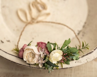 Wreath on her head, flower crown