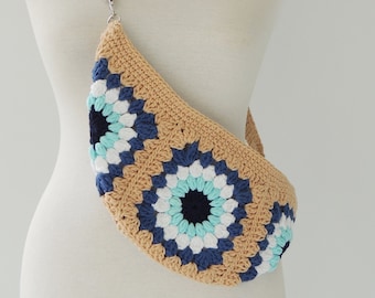 Crochet Bum Bag, Fanny Pack, Sling Bag, Cross Body Bag, Evil Eye Bag, Hobo Bag, Knitting Bag, Crochet Purse , Granny Square Bag