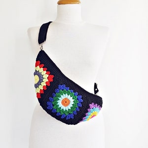 Crochet Granny Square Sling Bag: Boho Cotton Fanny Pack